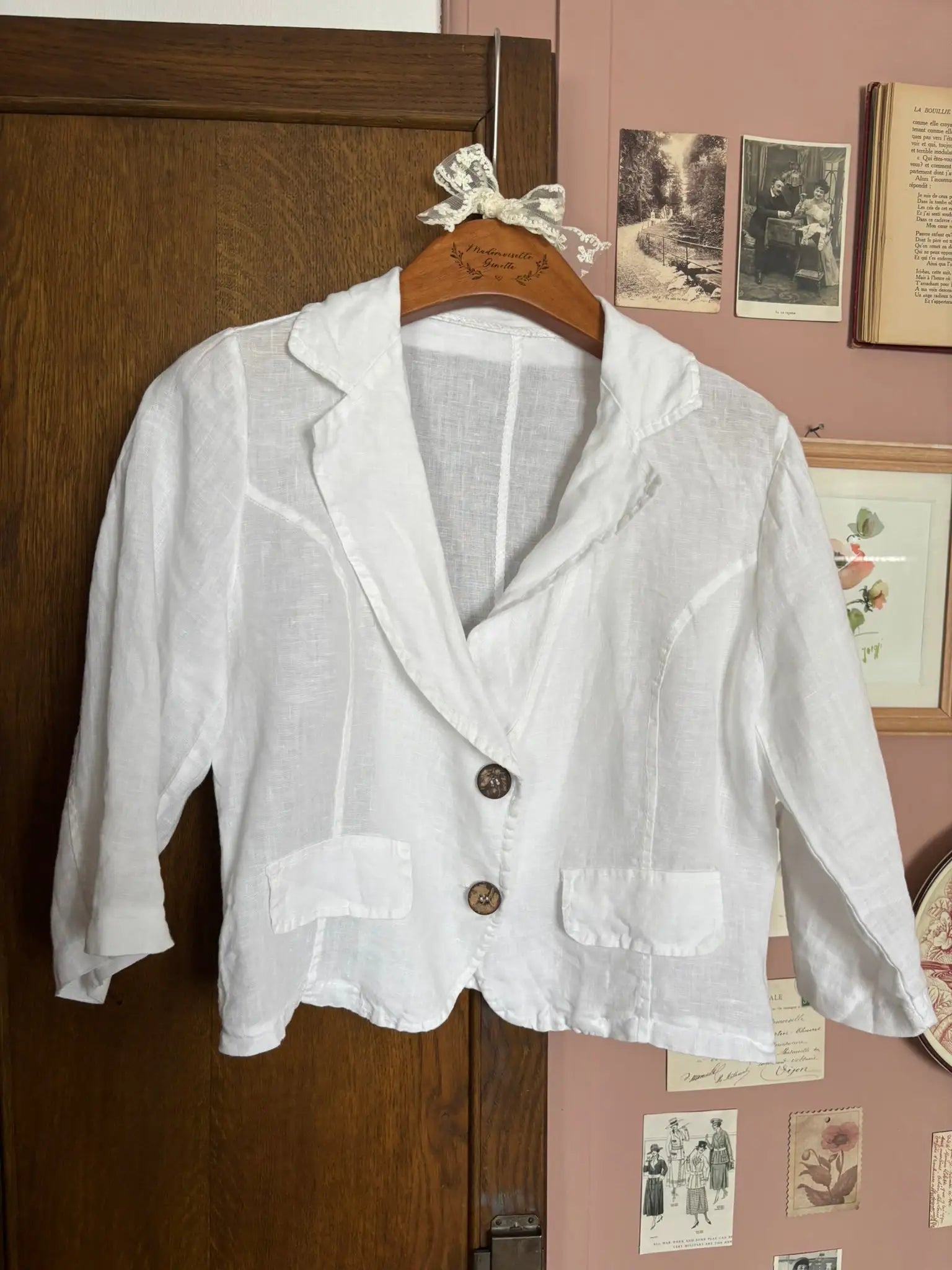 Veste courte blanche en lin – Fabriquée en Italie – T.38/40 - Années 90/2000