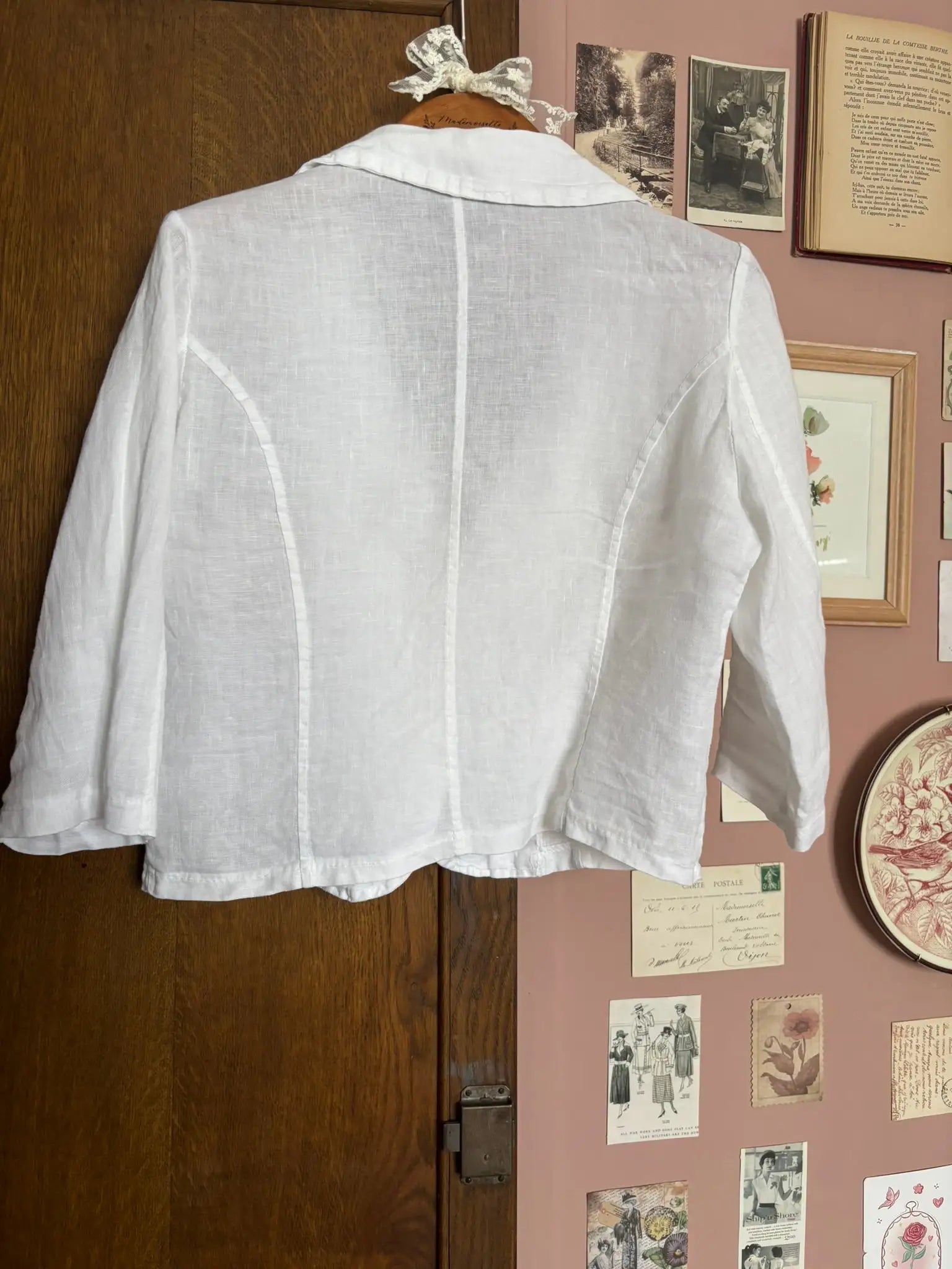 Veste courte blanche en lin – Fabriquée en Italie – T.38/40 - Années 90/2000