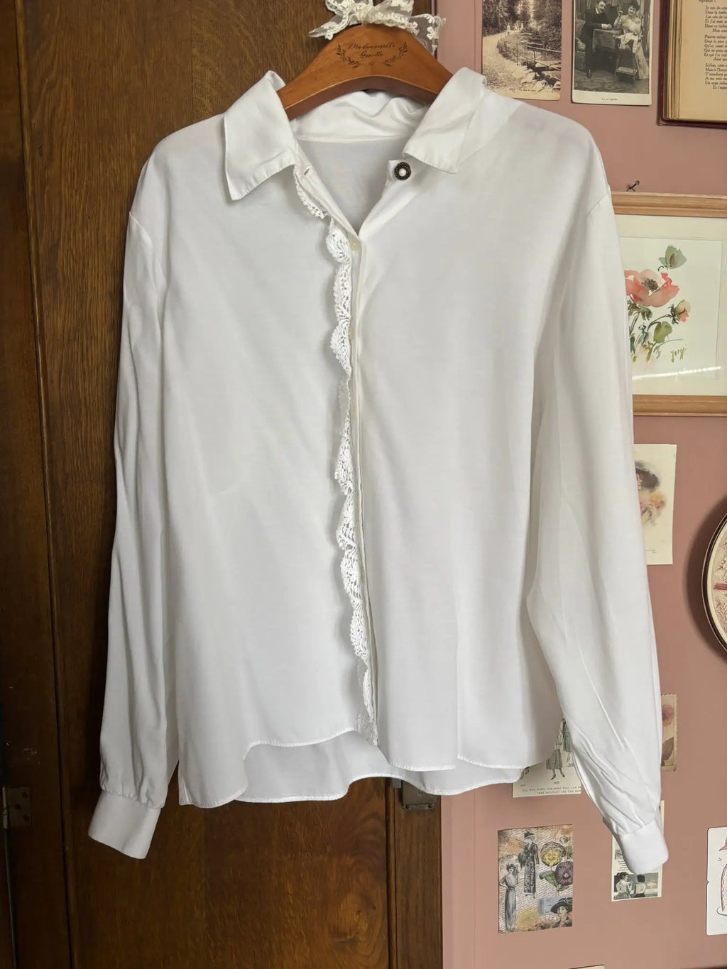 Chemise vintage blanche à guipure –  Du 38 au 42  - Années 80