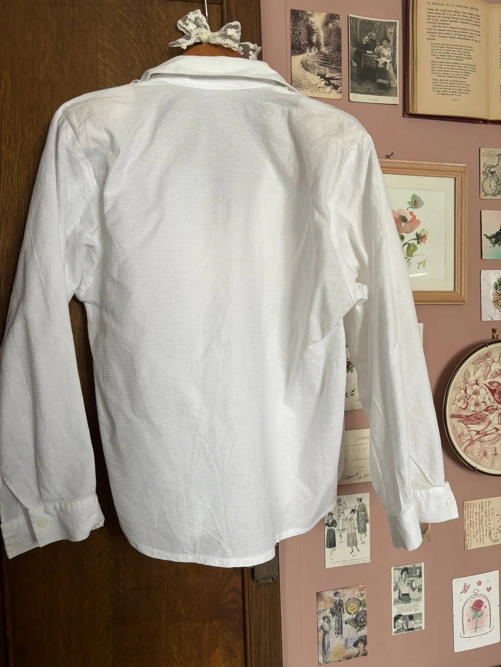 Chemise vintage blanche à jabot volanté –T.38 - Années 80