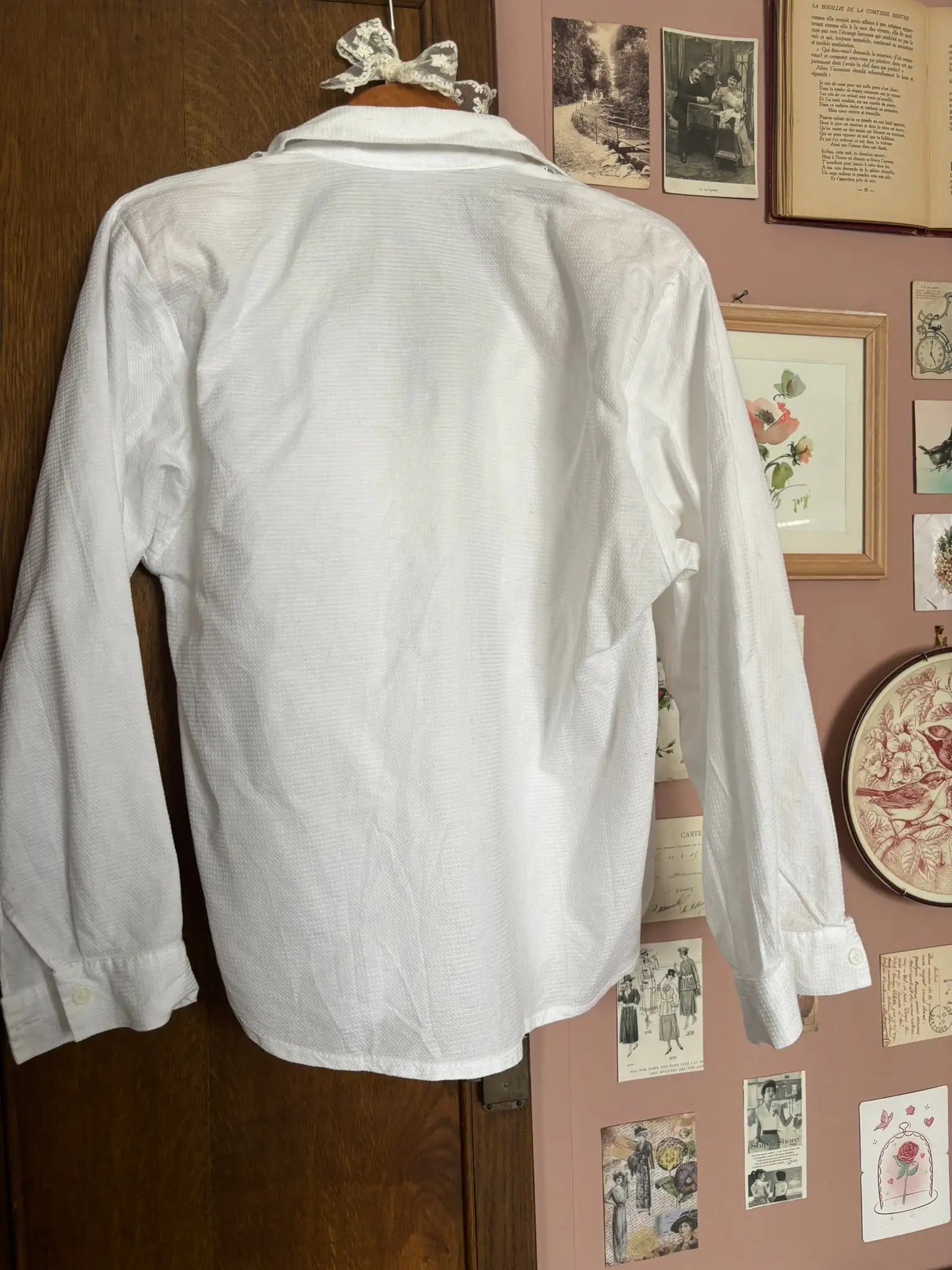 Chemise vintage blanche à jabot volanté –T.38 - Années 80