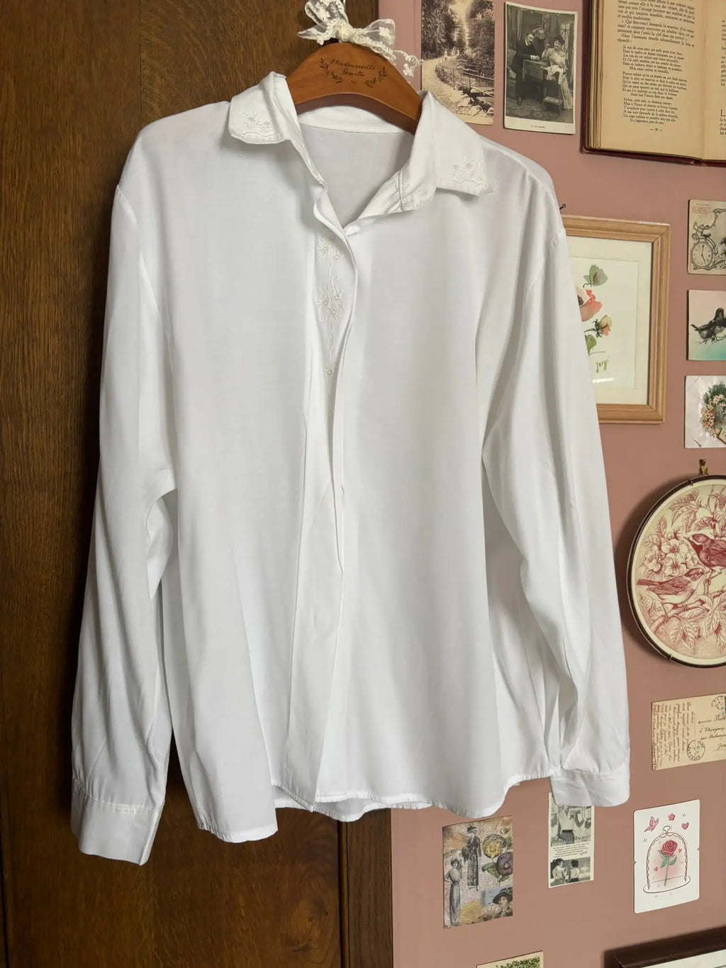 Chemise vintage blanche fluide brodée- Du 38 au 42 – Années 80/90