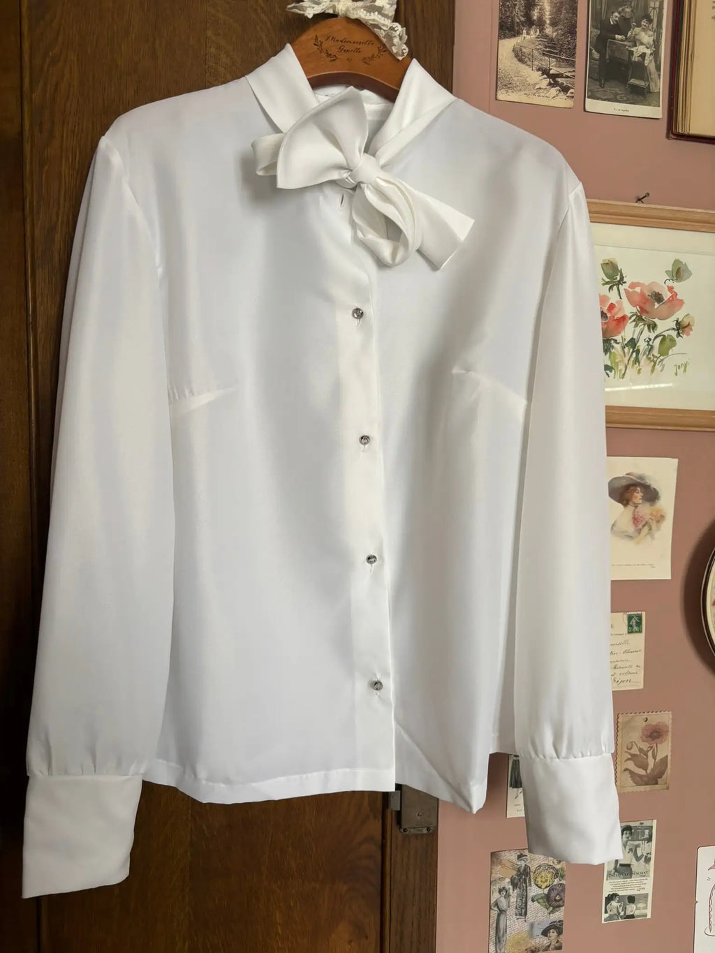 Chemise vintage blanche à col lavallière – Création Gerges Serre  T.42/44– Années 80