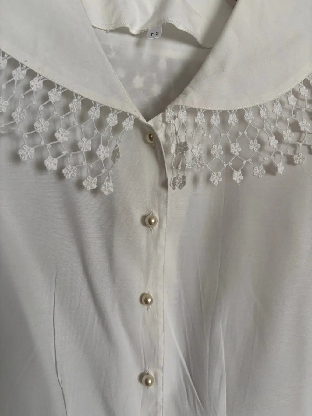 Chemise vintage blanche à grand col dentelle – T.34/36 - Années 80/90