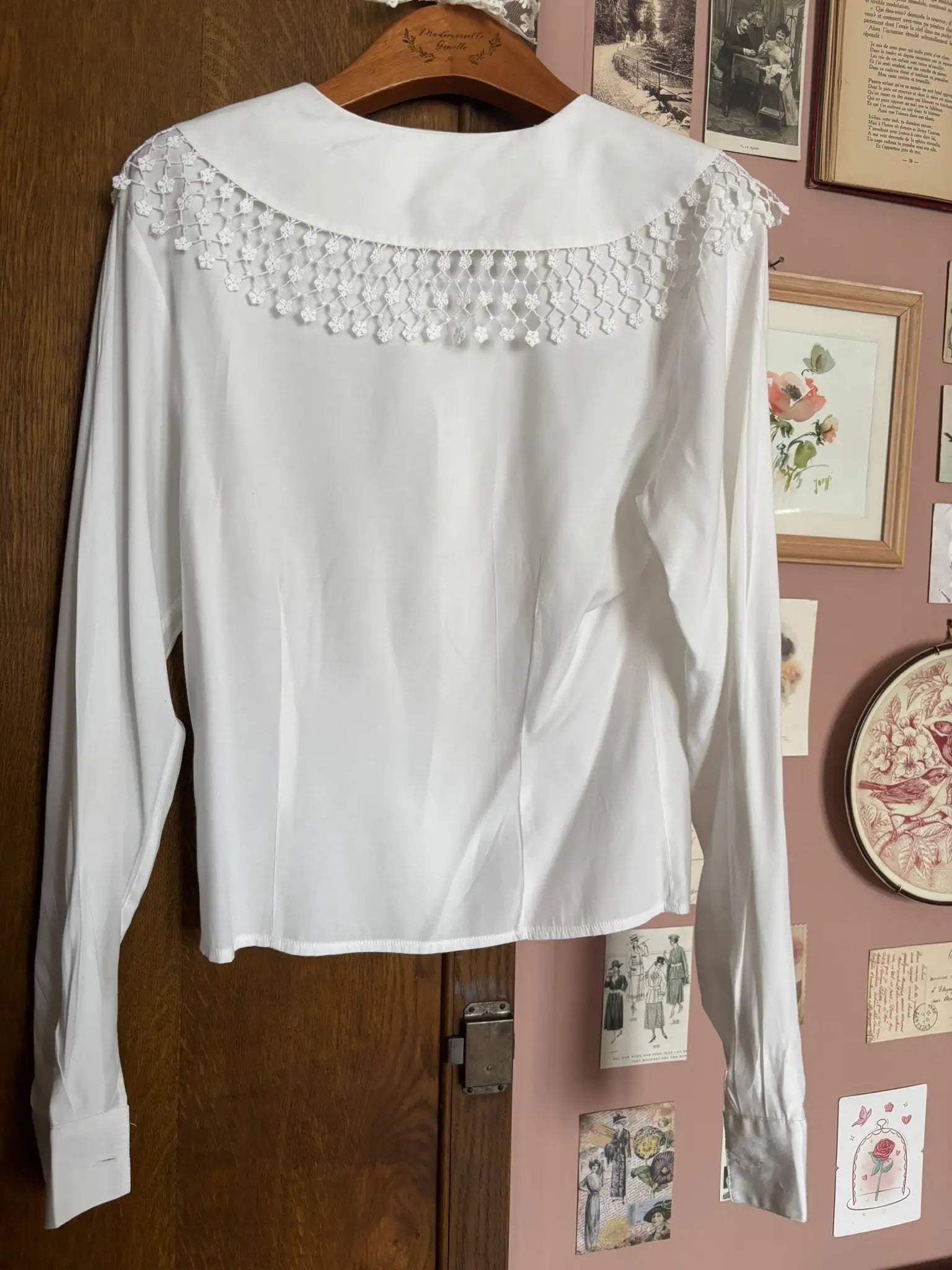 Chemise vintage blanche à grand col dentelle – T.34/36 - Années 80/90