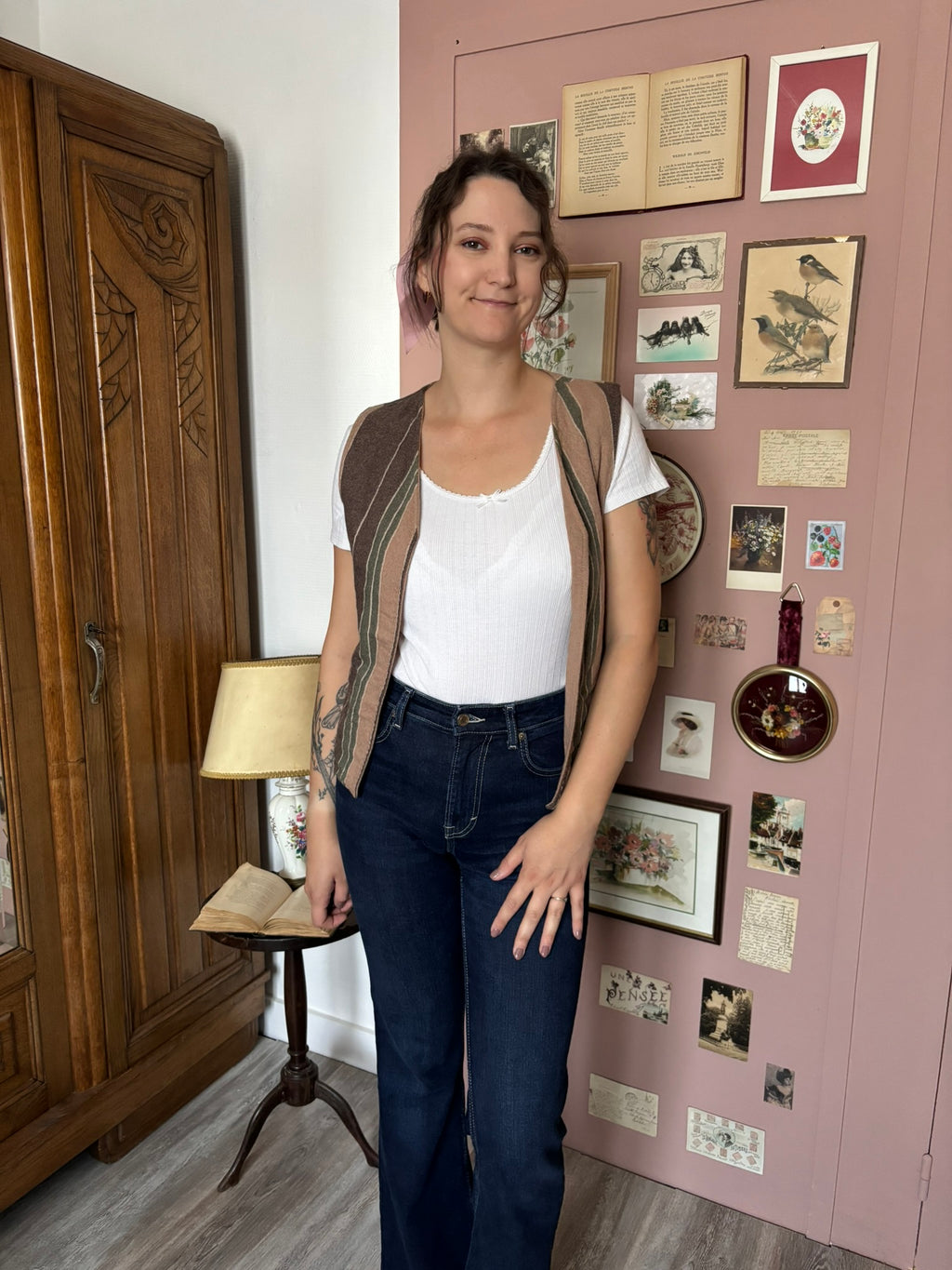 Gilet sans manches réversible rayé – T.36/38 – Vintage années 70