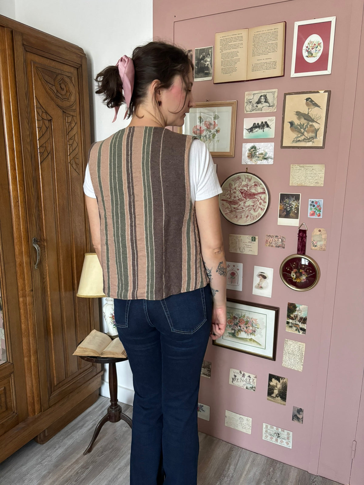 Gilet sans manches réversible rayé – T.36/38 – Vintage années 70