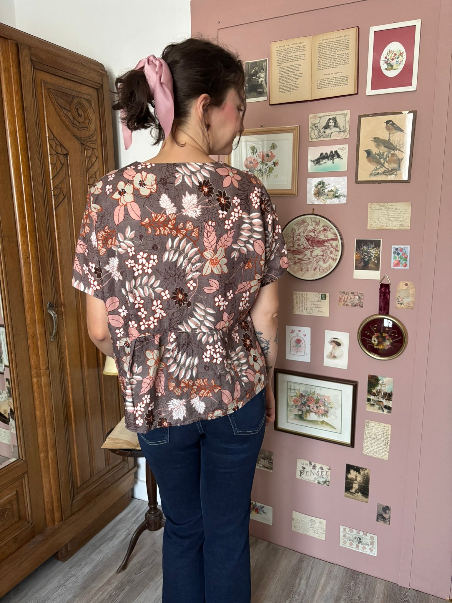 Chemisier fleuri cousu main – T.42/44 – Vintage années 80/90