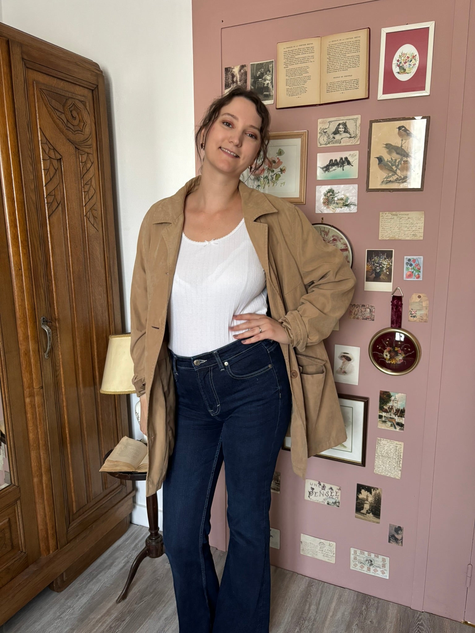 Veste longue beige Damart – T.44/46 – Vintage années 80/90