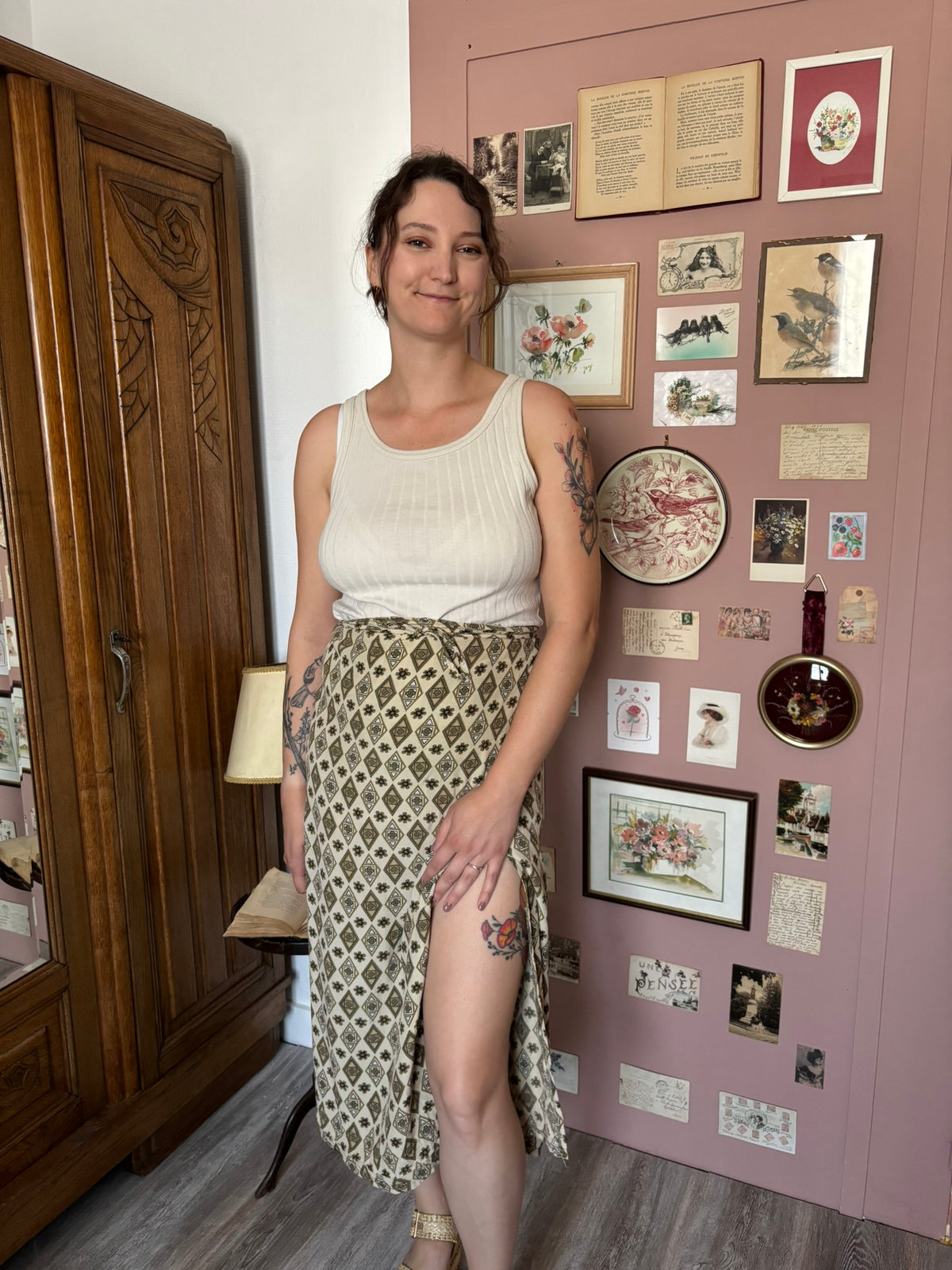 Jupe midi portefeuille à motifs – Du 38 au 44 – Vintage années 90