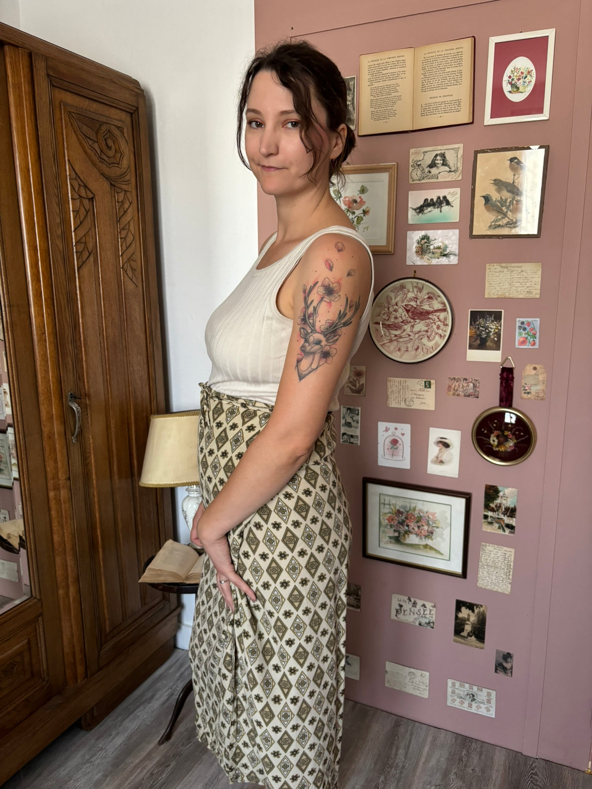 Jupe midi portefeuille à motifs – Du 38 au 44 – Vintage années 90