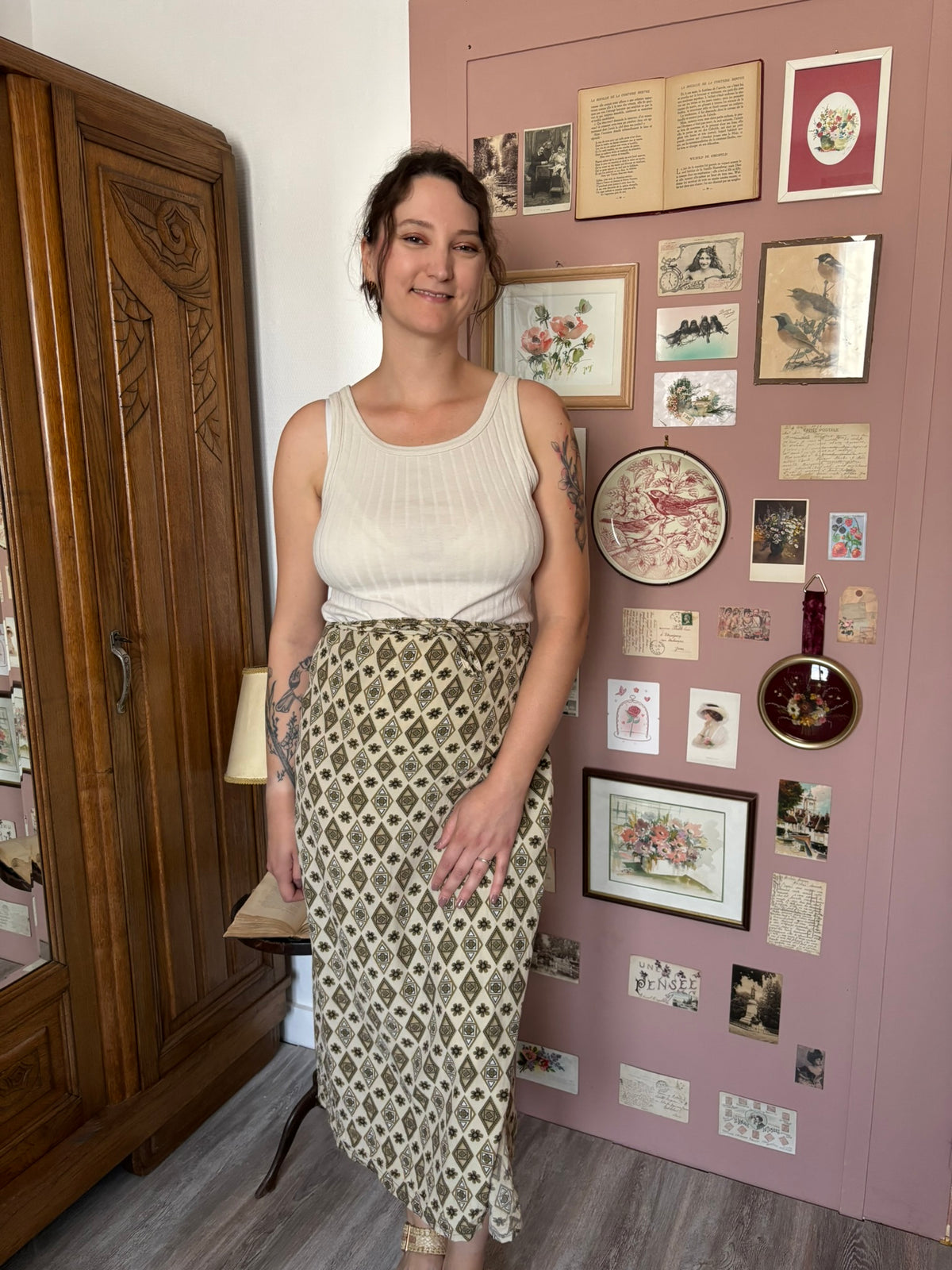 Jupe midi portefeuille à motifs – Du 38 au 44 – Vintage années 90