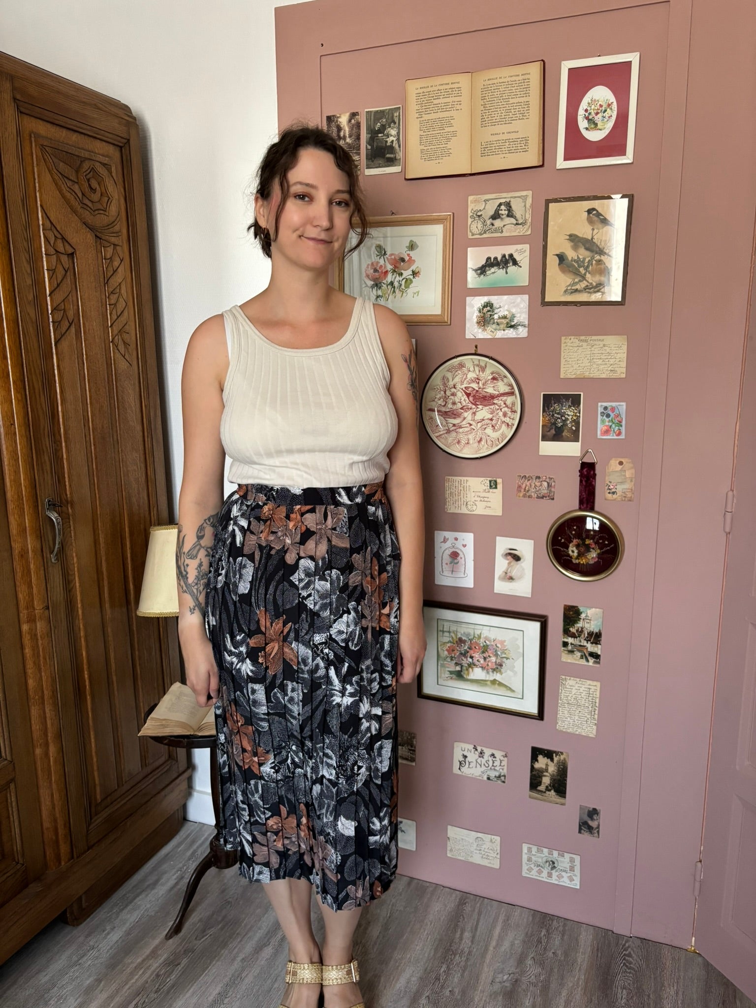 Jupe midi plissée fleurie Furtif – T.44/46 – Vintage années 90/2000