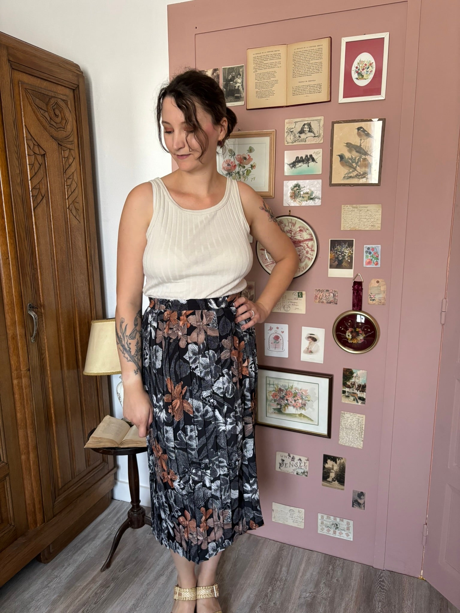 Jupe midi plissée fleurie Furtif – T.44/46 – Vintage années 90/2000