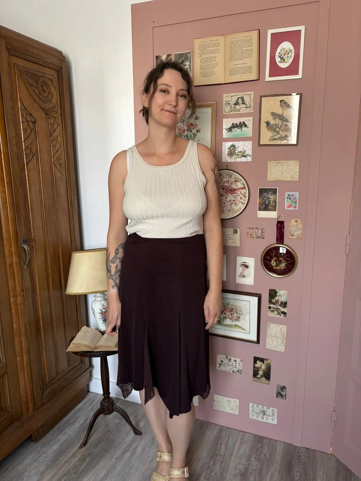 Jupe midi bohème à dentelle – T.44/46 – Vintage années 2000