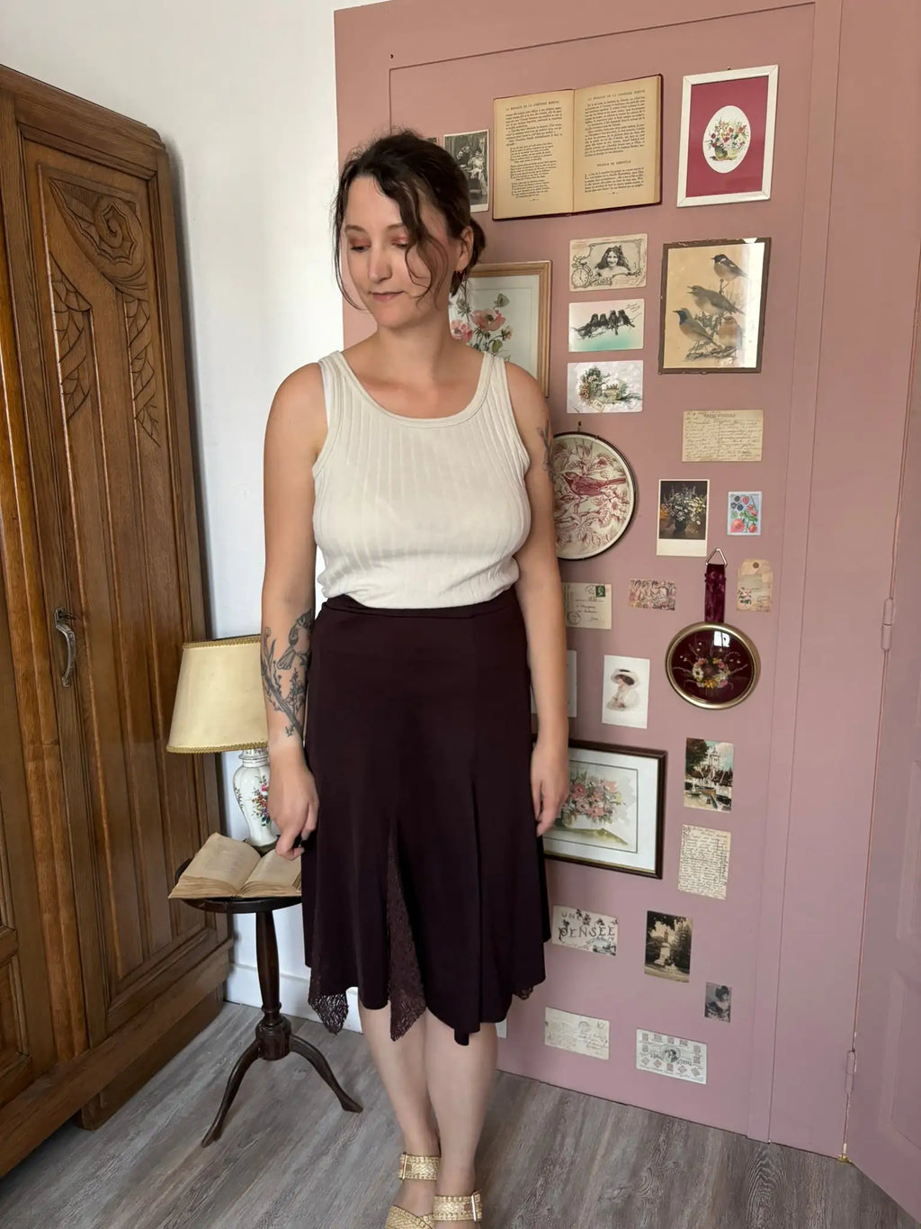 Jupe midi bohème à dentelle – T.44/46 – Vintage années 2000