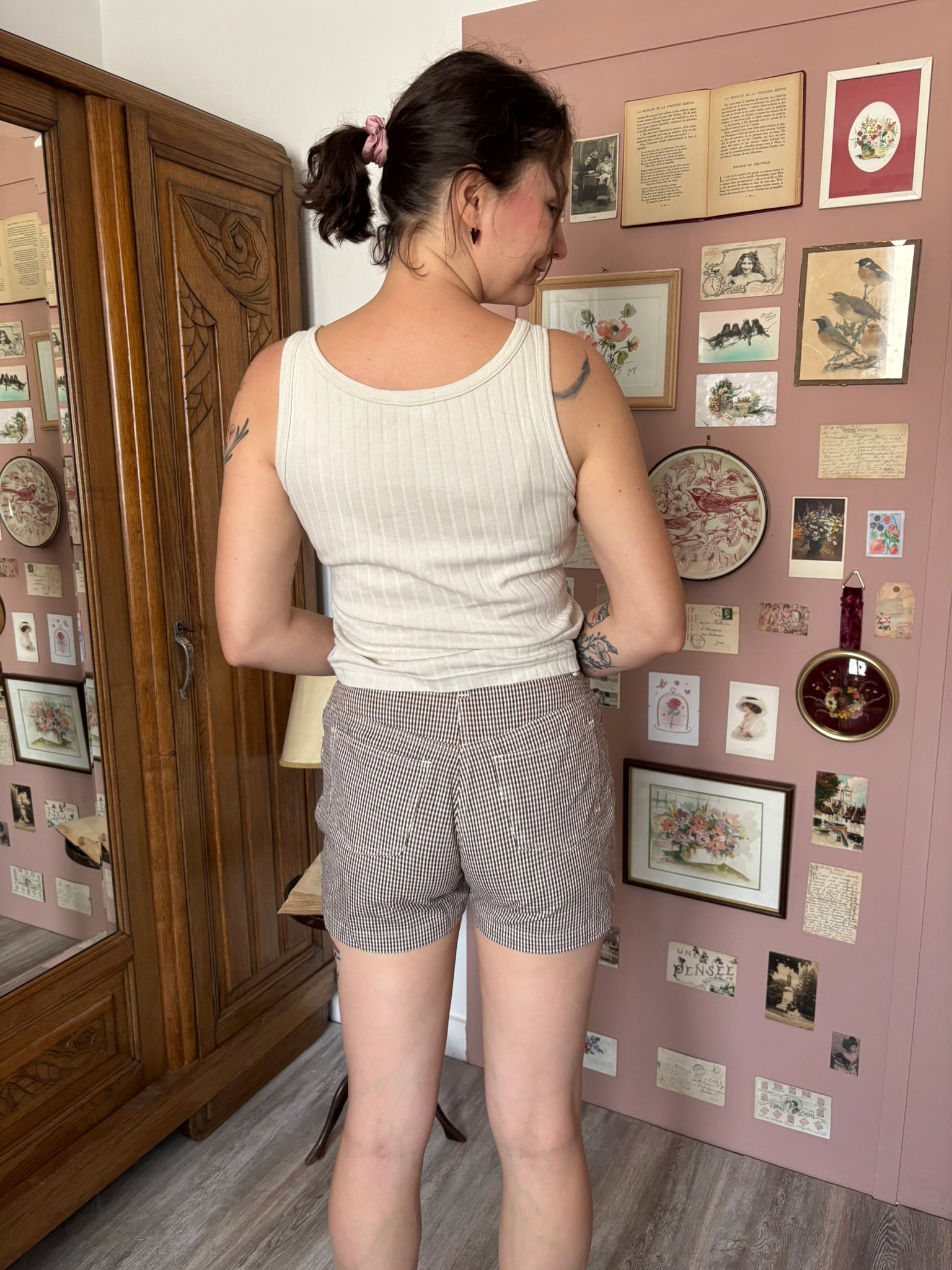 Short taille haute vichy marron – T36 – Vintage années 90