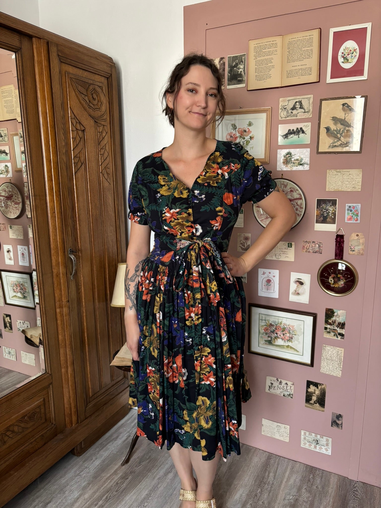 Robe midi patineuse fleurie René Derhy – T.38/40 – Vintage années 90