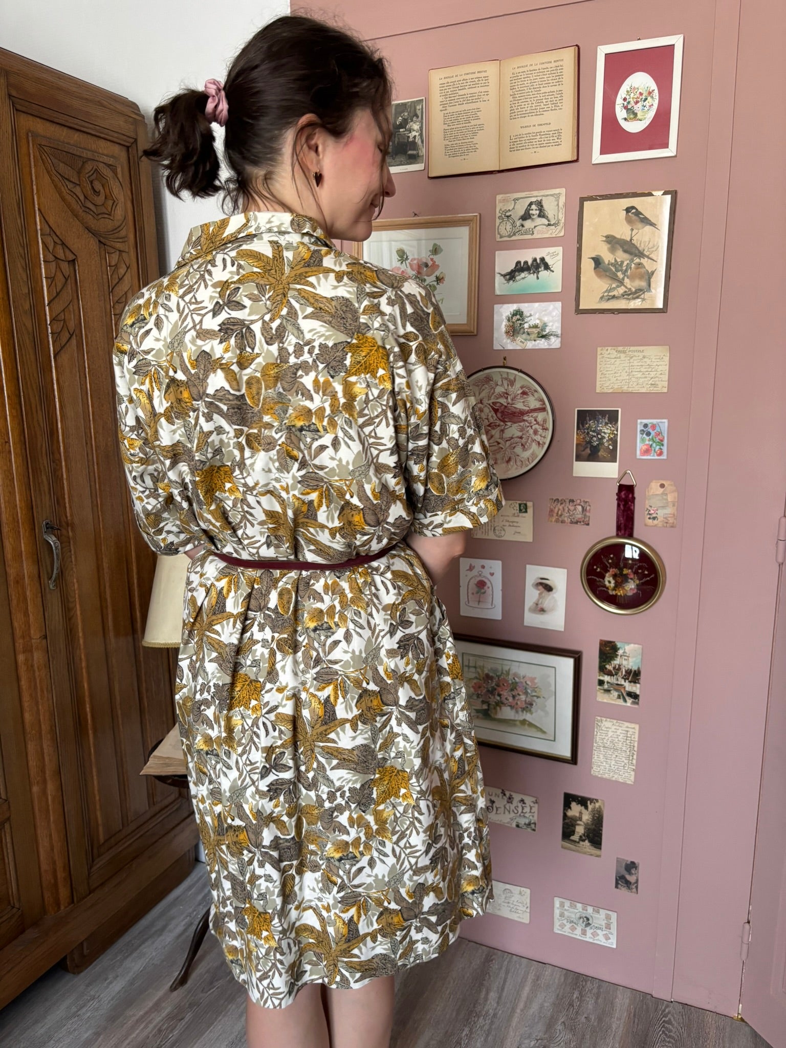 Robe chemise à imprimé feuillage – T.46/48 – Vintage années 80/90