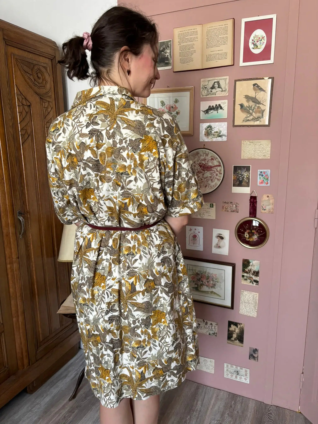 Robe chemise à imprimé feuillage – T.44/46 – Vintage années 80/90