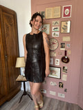 Robe courte en cuir marron – T.36/petit 38 – Vintage années 90
