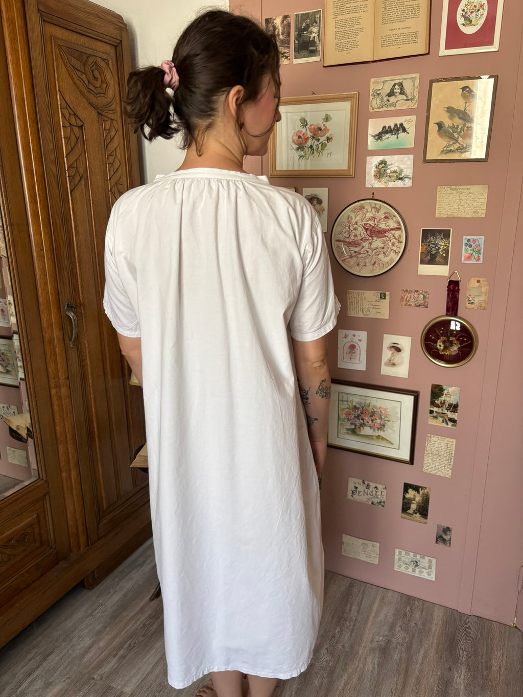 Chemise de nuit ancienne blanche monogrammée – Du 38 au 46 -  Vintage début XXe siècle