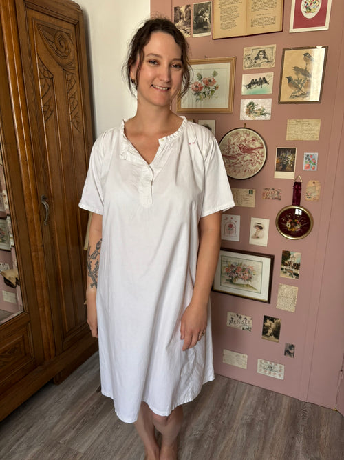 Chemise de nuit ancienne blanche monogrammée – Du 38 au 46 -  Vintage début XXe siècle