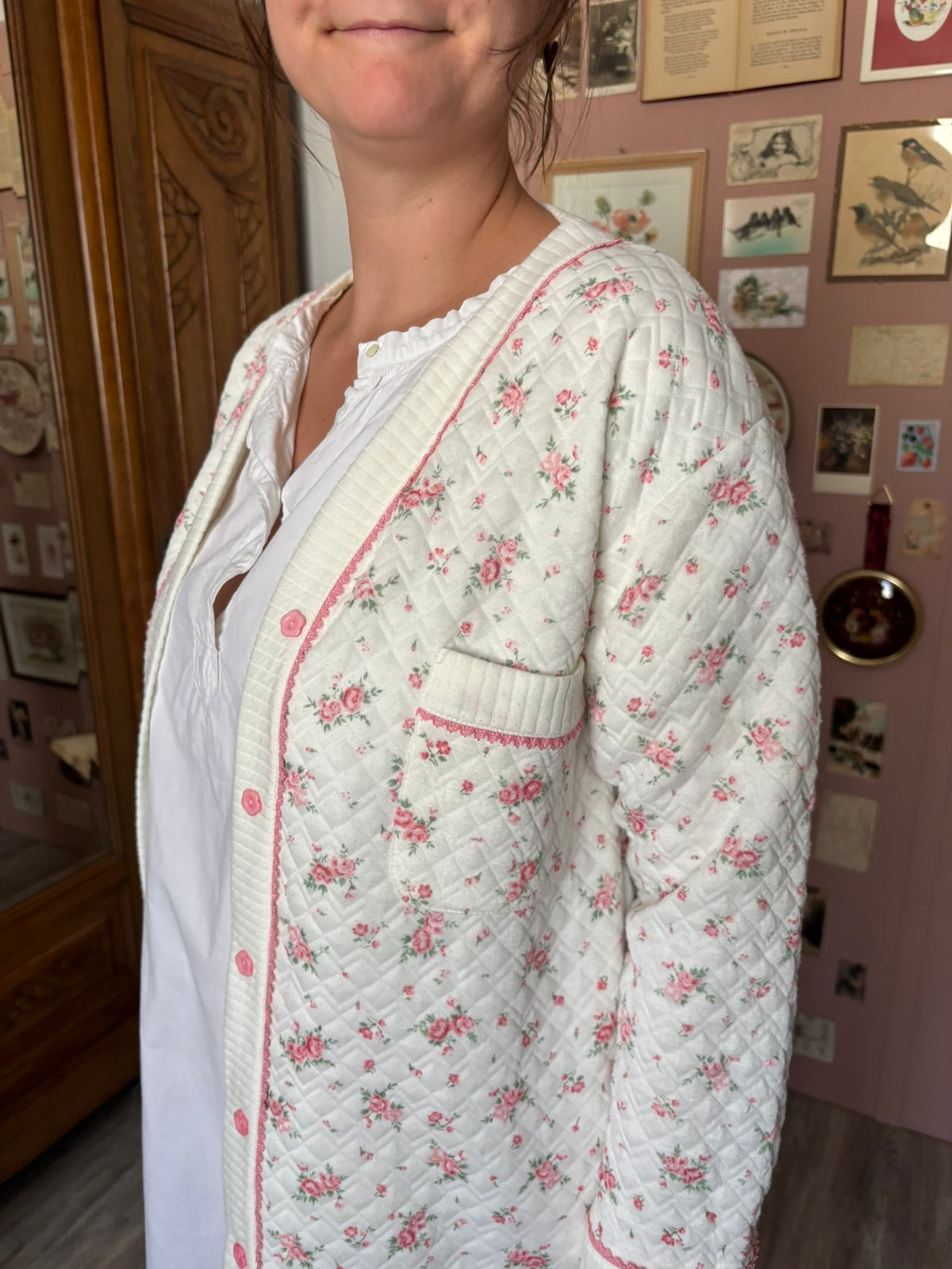 Robe de chambre matelassée fleurie – Du 38 au 42 – Vintage années 80