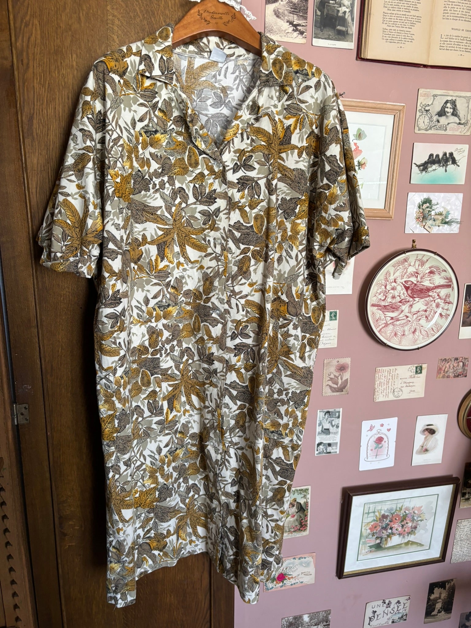 Robe chemise à imprimé feuillage – T.46/48 – Vintage années 80/90