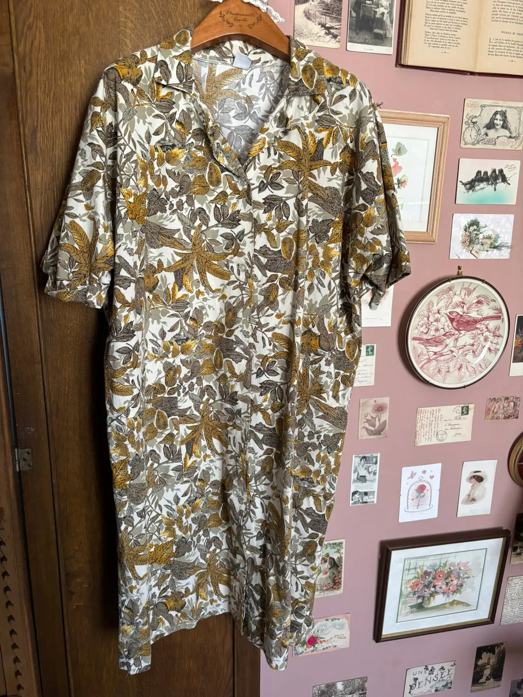 Robe chemise à imprimé feuillage – T.44/46 – Vintage années 80/90