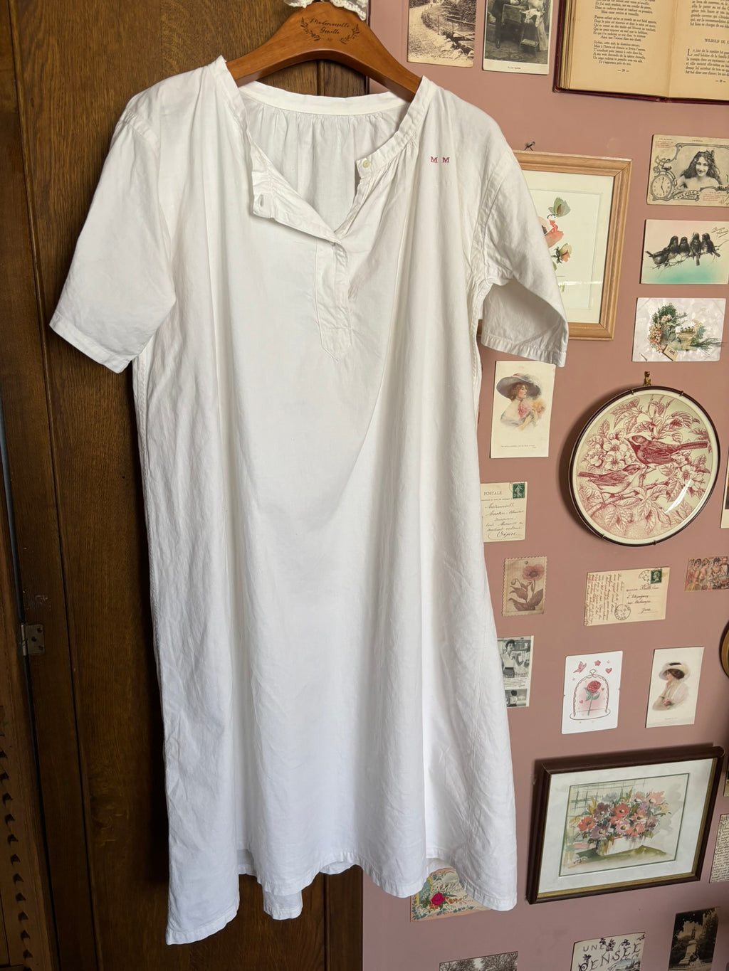 Chemise de nuit ancienne blanche monogrammée – Du 38 au 46 -  Vintage début XXe siècle