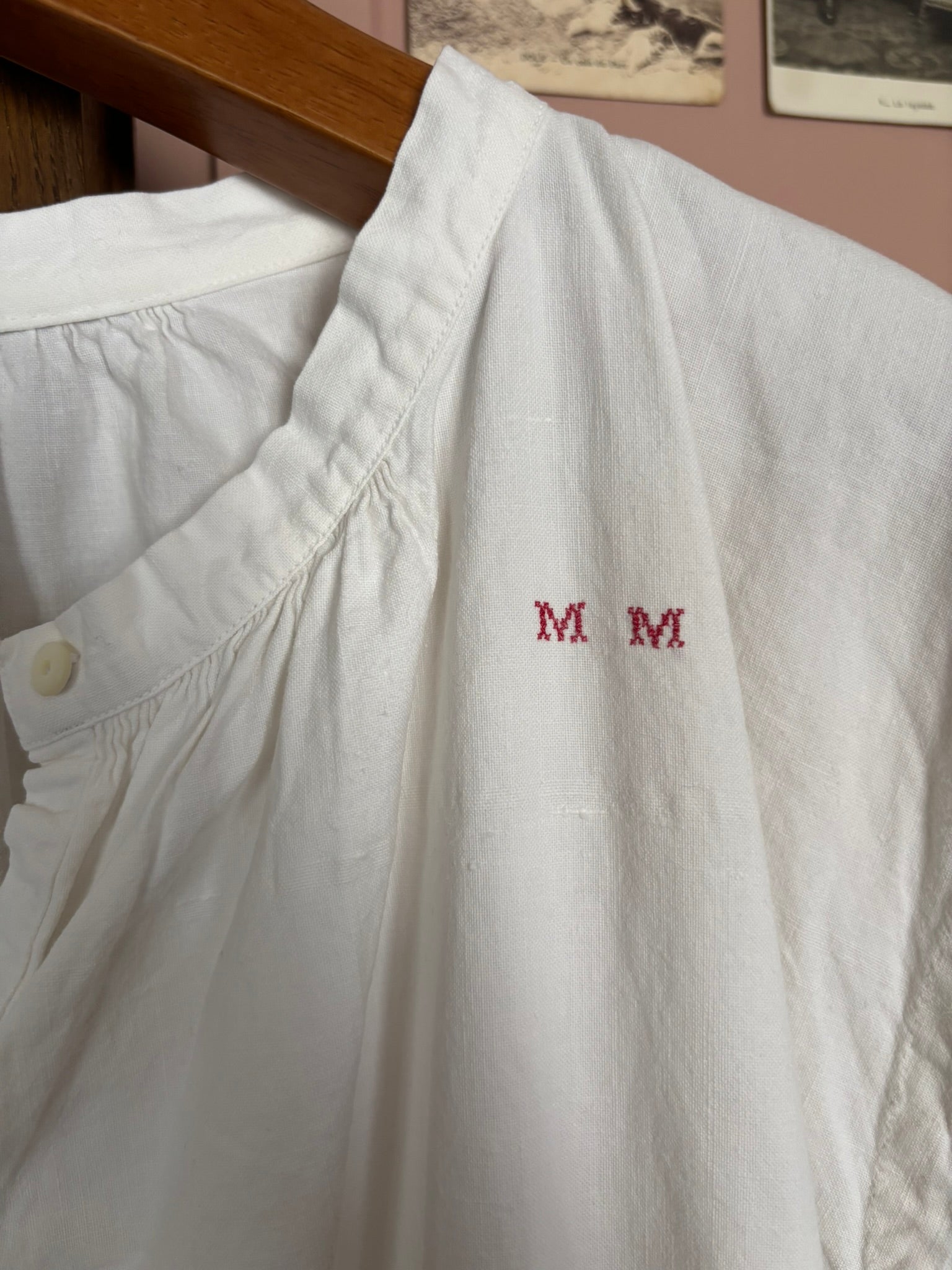 Chemise de nuit ancienne blanche monogrammée – Du 38 au 46 -  Vintage début XXe siècle