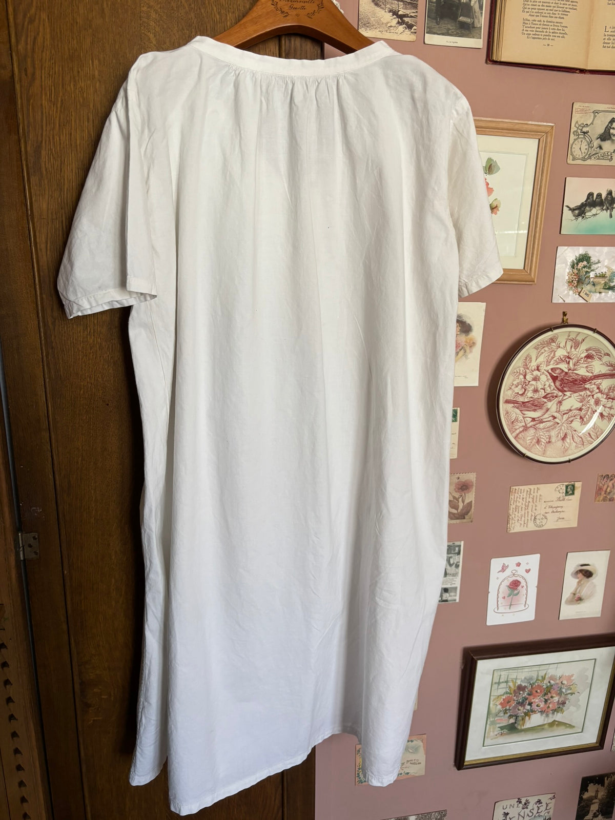 Chemise de nuit ancienne blanche monogrammée – Du 38 au 46 -  Vintage début XXe siècle