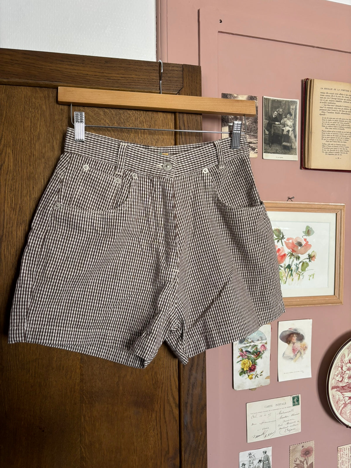 Short taille haute vichy marron – T36 – Vintage années 90