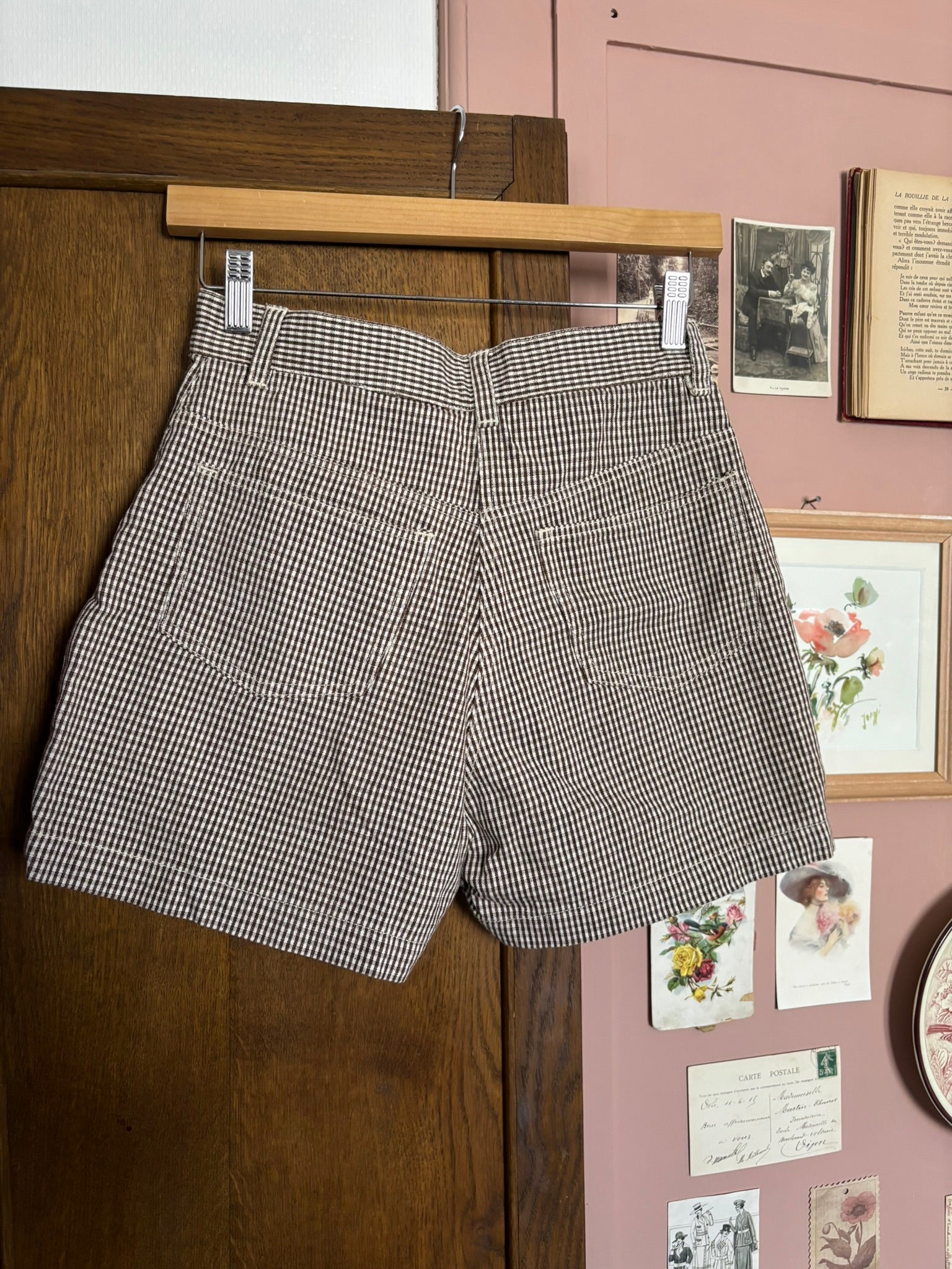 Short taille haute vichy marron – T36 – Vintage années 90