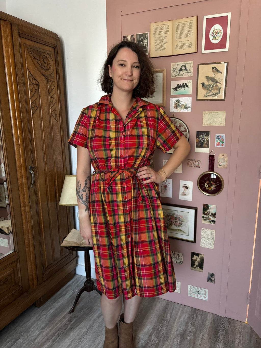 Robe-chemise à carreaux multicolores – Du 38 au 44  – Années 80/90