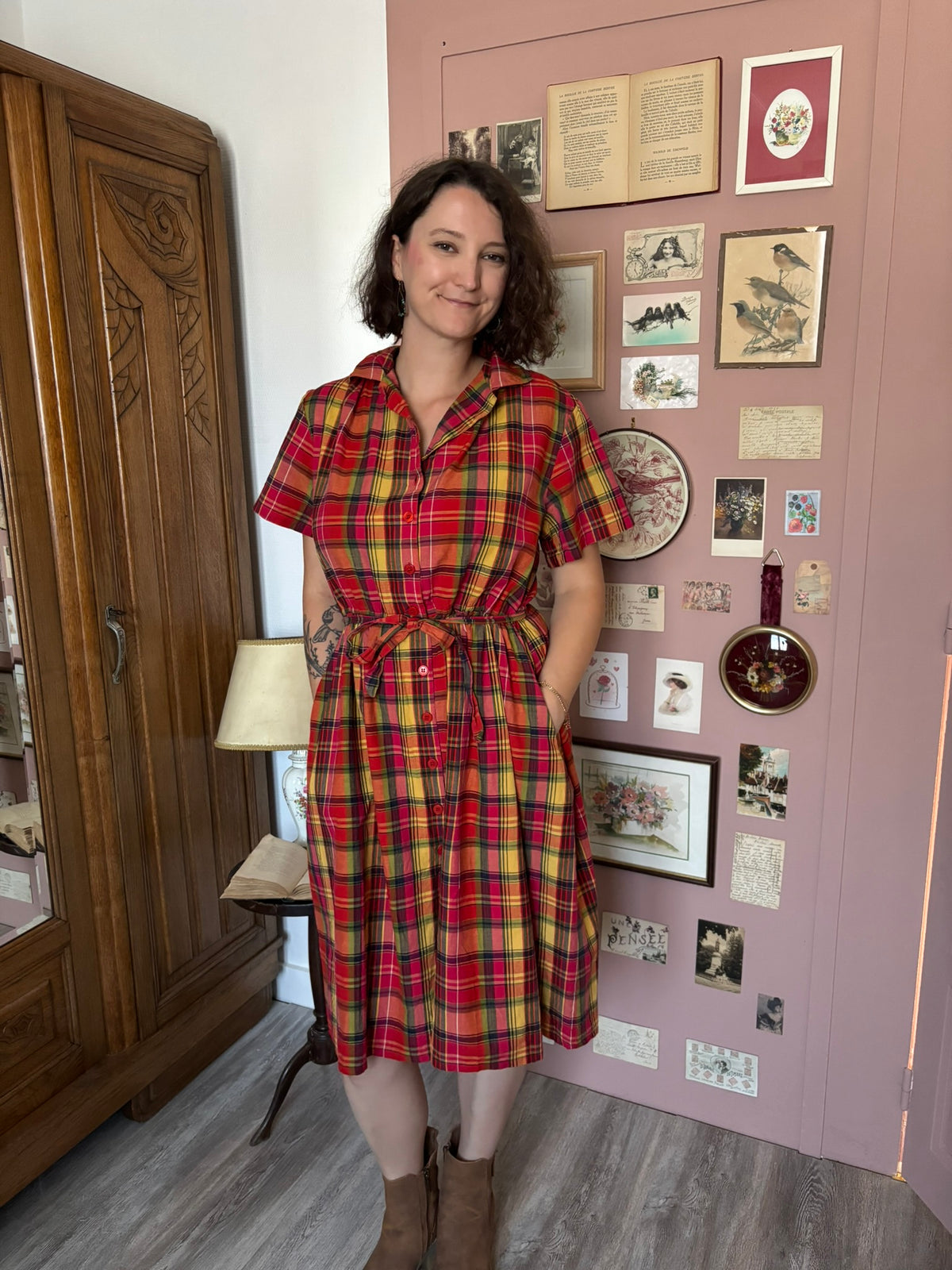 Robe-chemise à carreaux multicolores – Du 38 au 44  – Années 80/90