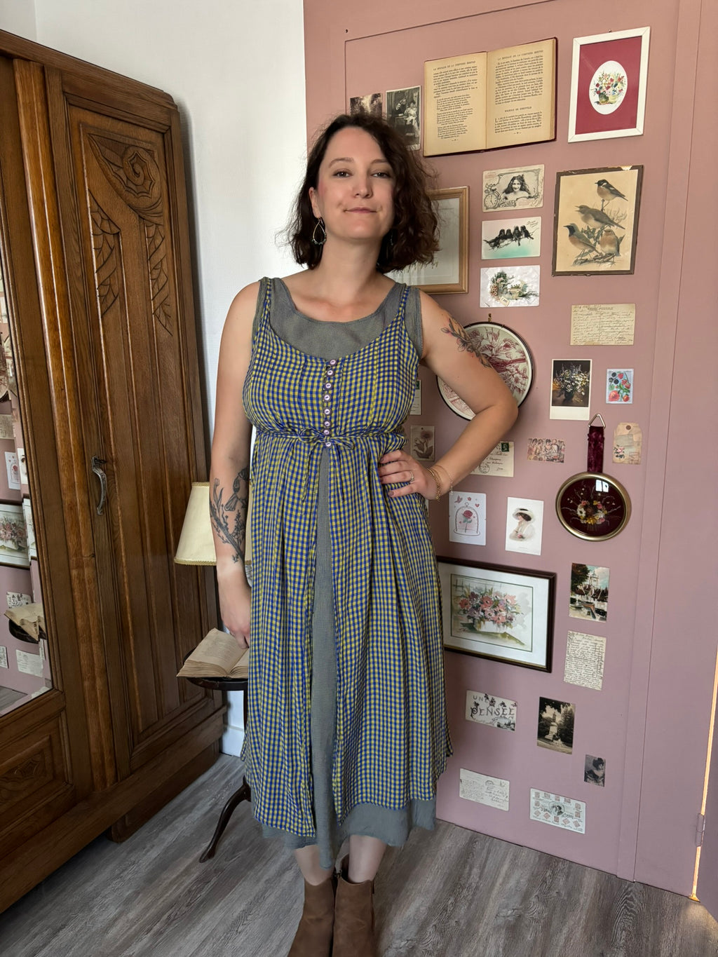 Pinafore-style plaid maxi dress – Size 38 – 90s/2000s