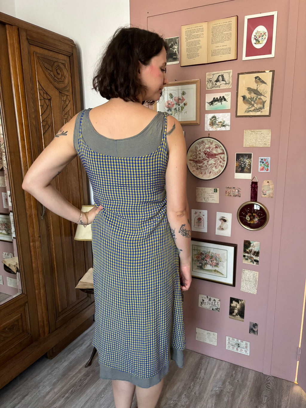 Pinafore-style plaid maxi dress – Size 38 – 90s/2000s