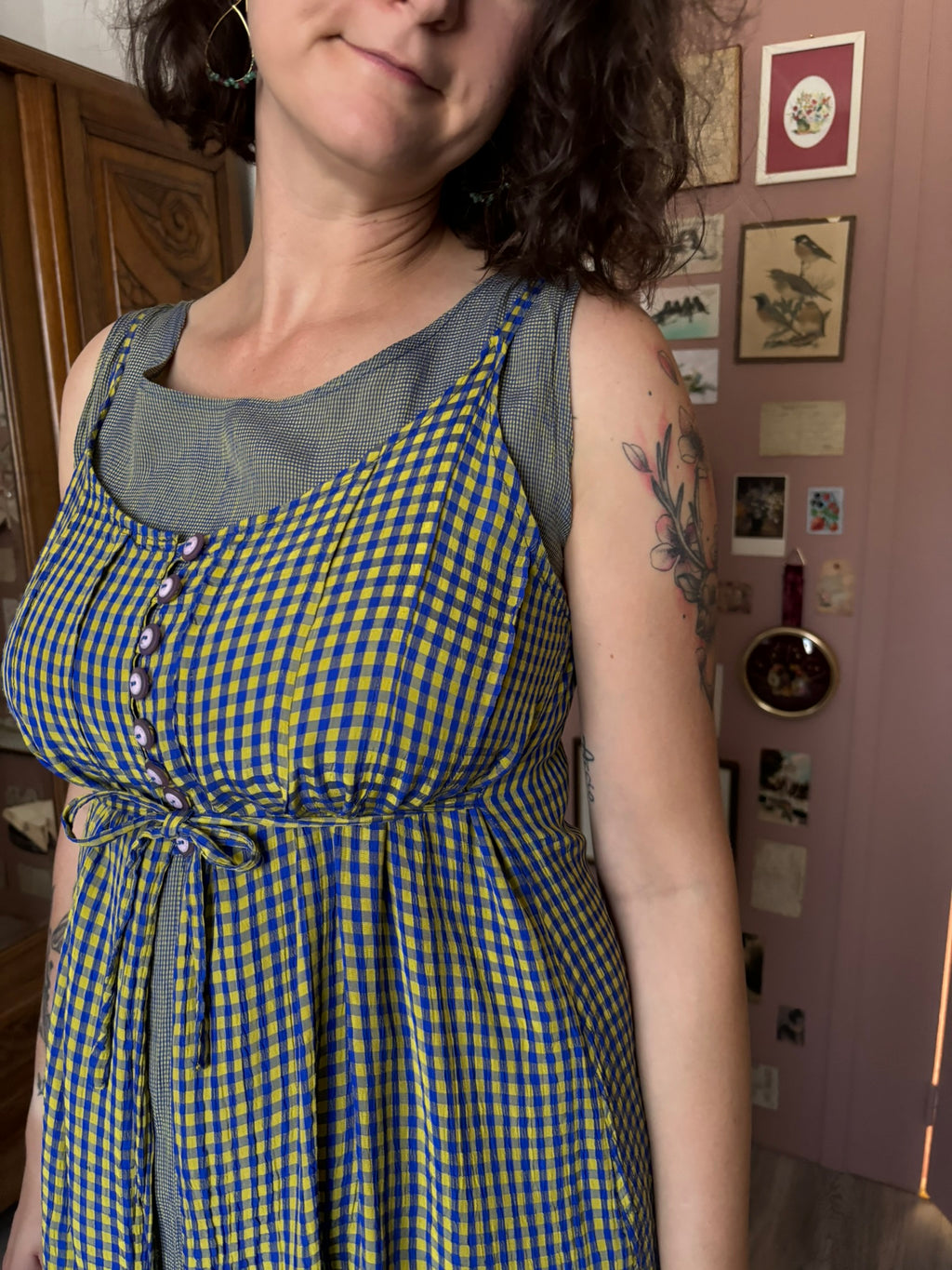 Pinafore-style plaid maxi dress – Size 38 – 90s/2000s
