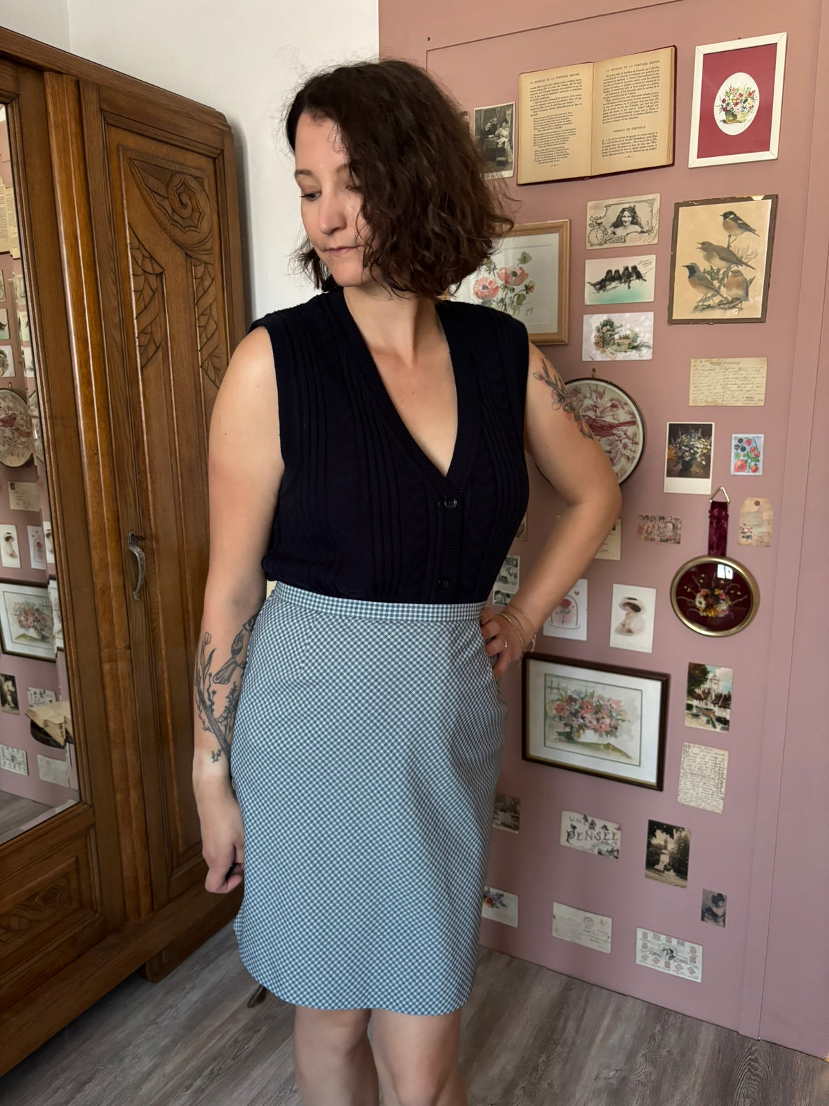 Micro-check A-line mini skirt – Size 10 (US) / 12 (UK) – 90s