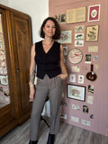 Pantalon taille haute à pinces et carreaux – T.36/petit 38 – Années 90