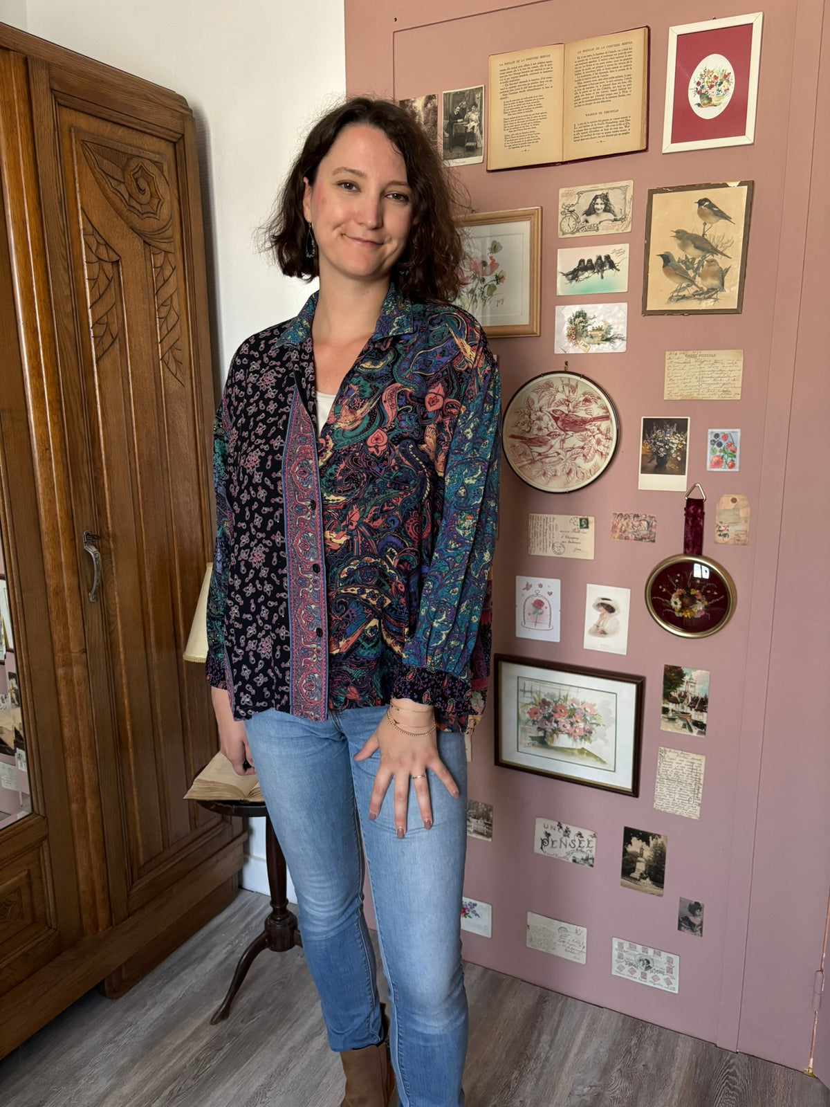 Chemise patchwork multicolore à motifs cachemire – Du 38 au 44 – Années 90