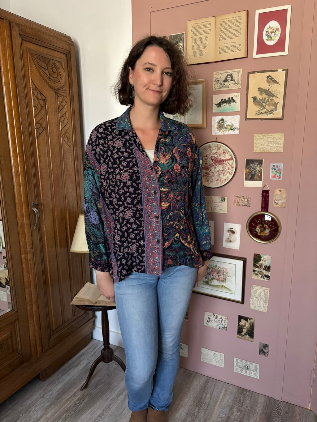 Chemise patchwork multicolore à motifs cachemire – Du 38 au 44 – Années 90