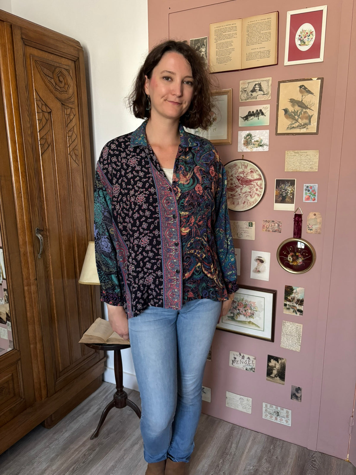 Chemise patchwork multicolore à motifs cachemire – Du 38 au 44 – Années 90