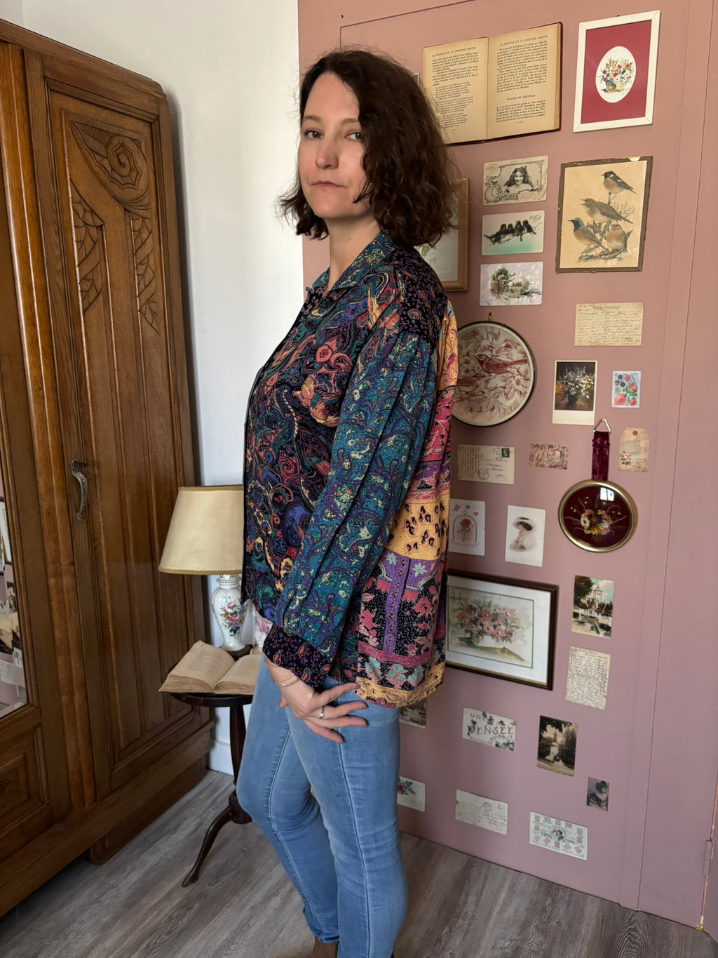 Chemise patchwork multicolore à motifs cachemire – Du 38 au 44 – Années 90