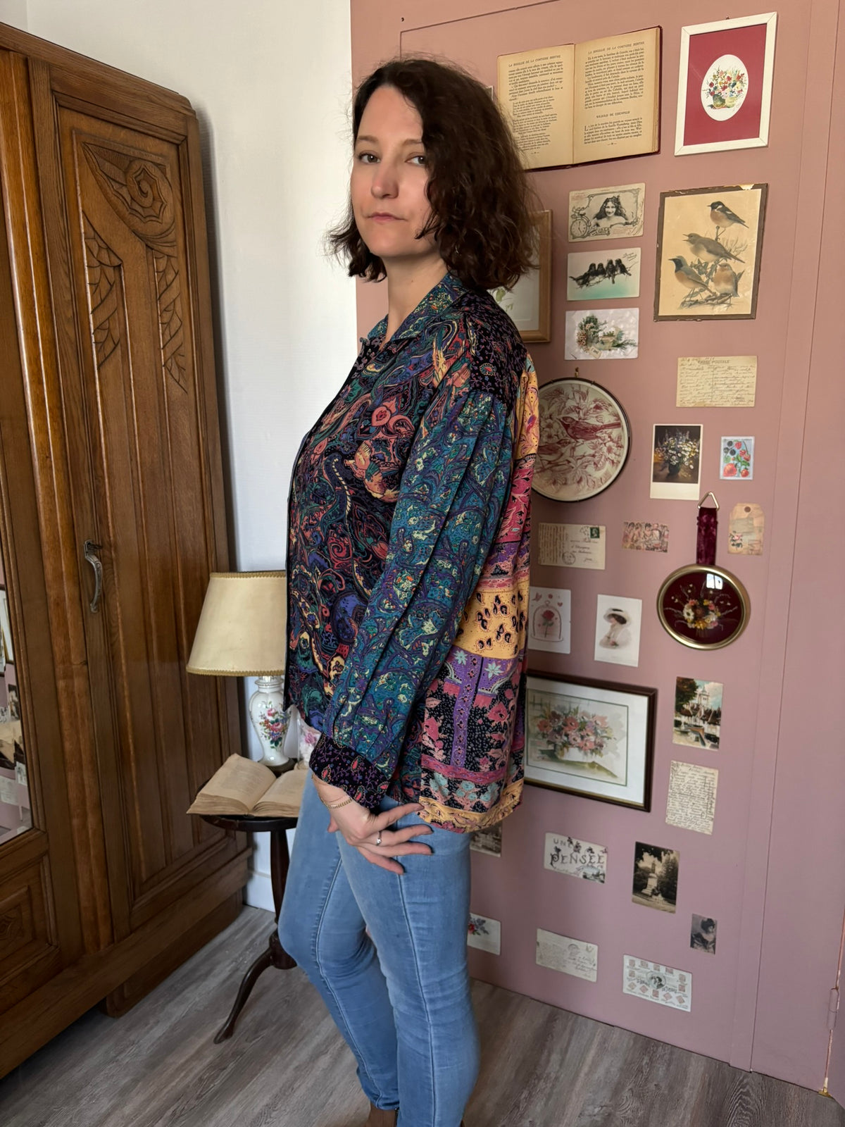 Chemise patchwork multicolore à motifs cachemire – Du 38 au 44 – Années 90
