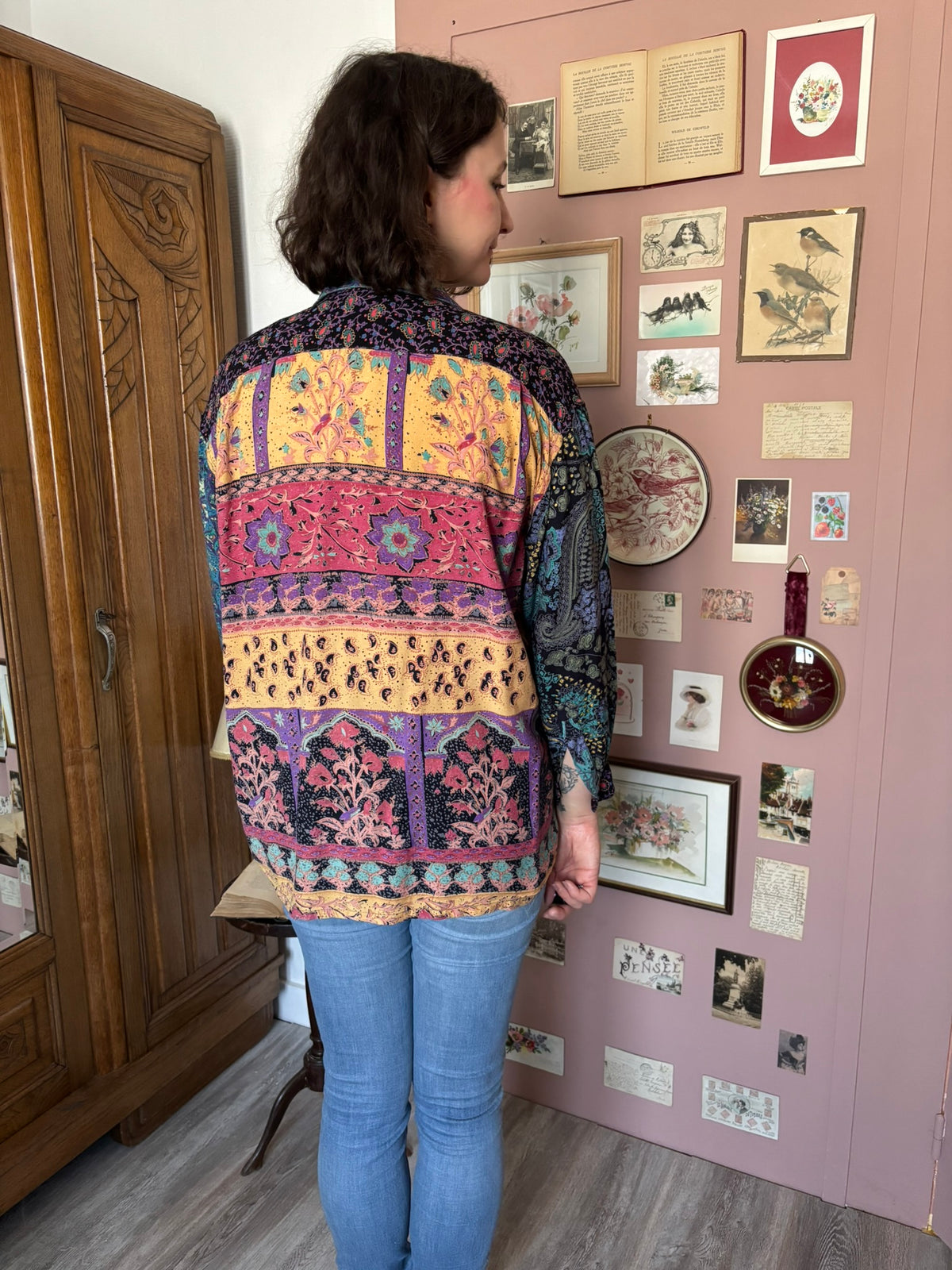 Chemise patchwork multicolore à motifs cachemire – Du 38 au 44 – Années 90