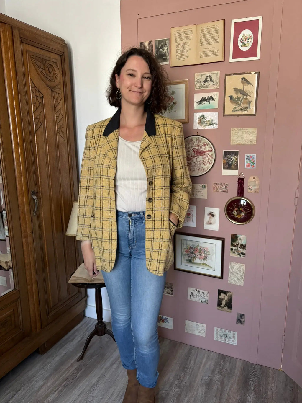 Blazer vintage à carreaux moutarde –T.38/40-  Années 80/90