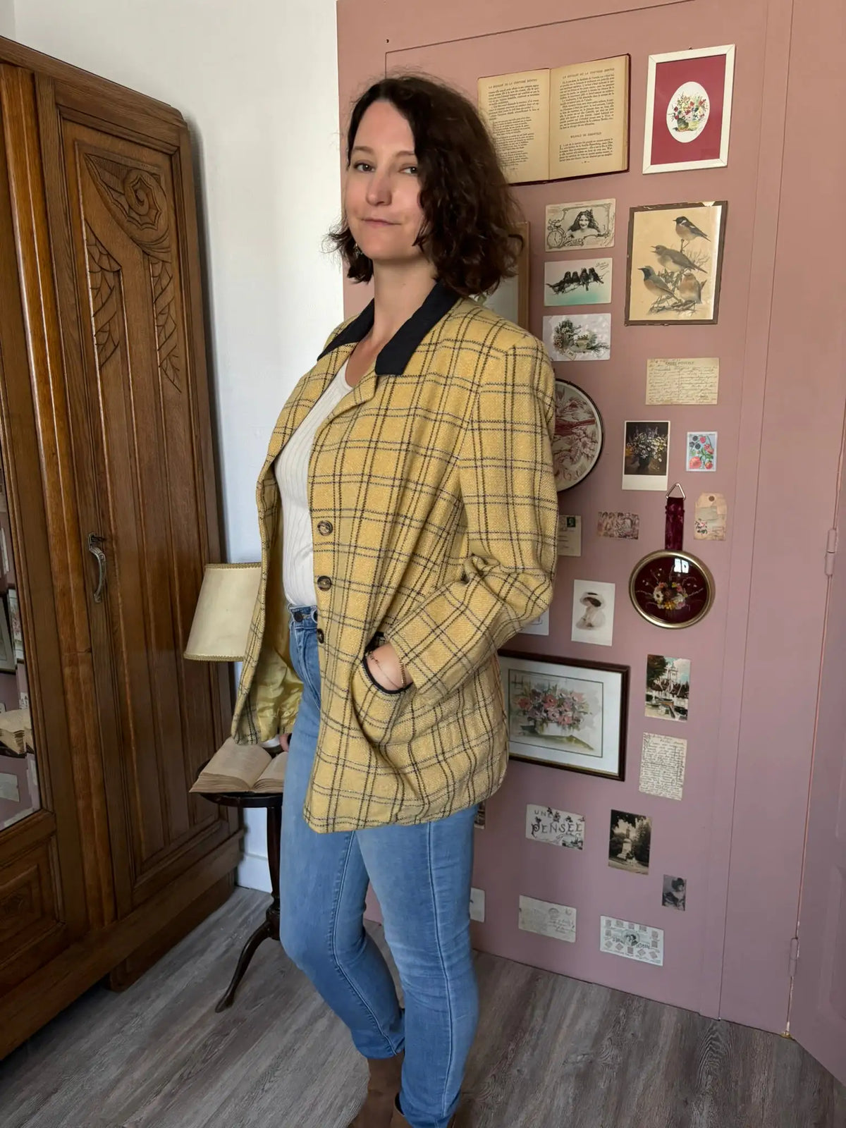 Blazer vintage à carreaux moutarde –T.38/40-  Années 80/90